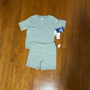 Little Boys Champion Mint Green Short Sleeve Sweatshirt and Shorts Set Size 5